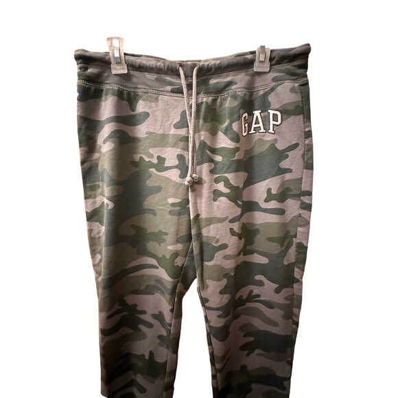 Gap Camo Jogger Pants M - Green & Grey Camo Print Drawstring Waist Elastic Cuffs - Picture 2 of 7